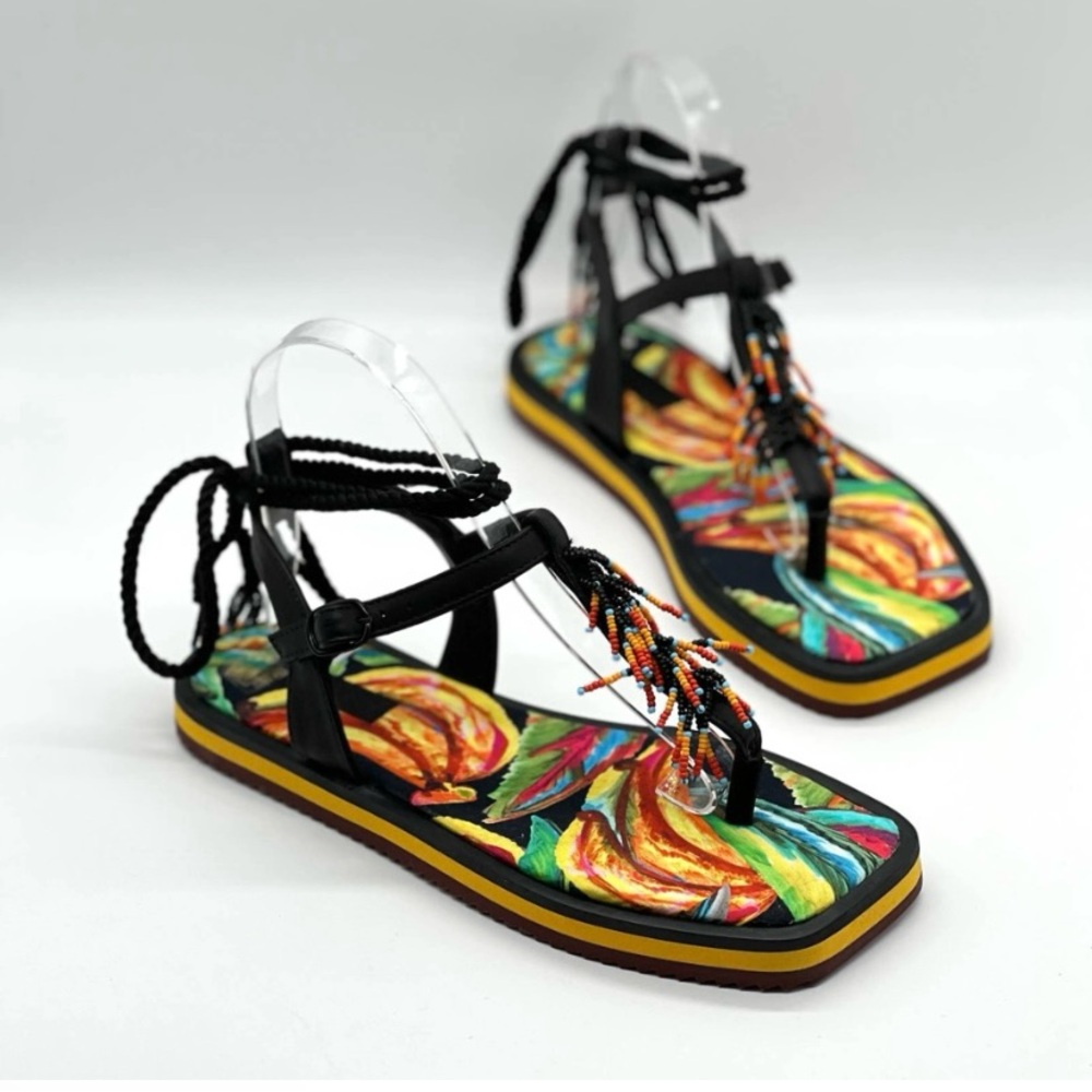Farm Rio tassel ankle wrap sandals size 8